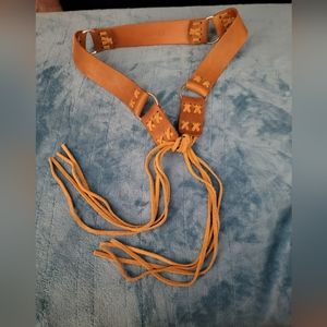 Tan leather belt with fringe